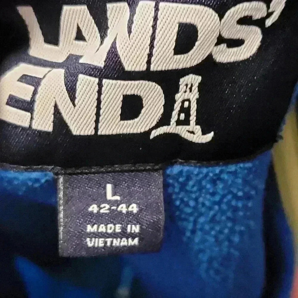 Land's End Tie Dye Ocean Blue Heritage Fleece Snap Neck Pullover Sweatshirt - L - Picture 7 of 7